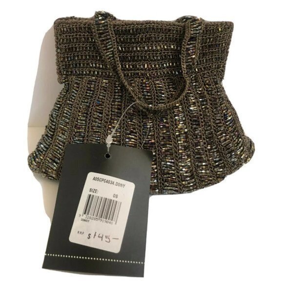 Designer Women Purse pewter Beaded Crochet Clutch